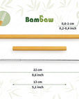 Single bamboo straw with a measurement diagram on a leafy patterned background