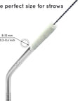 Cotton straw brush with curved stainless steel handle and white cylindrical bristles for cleaning straws