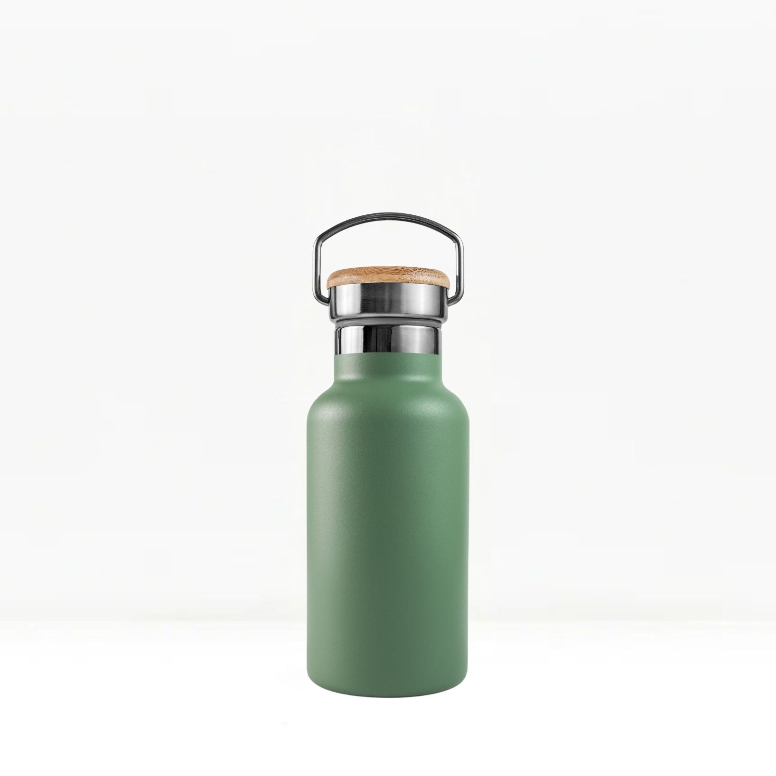 bambaw stainless steel water bottle insulated in green colour 350ml on white background