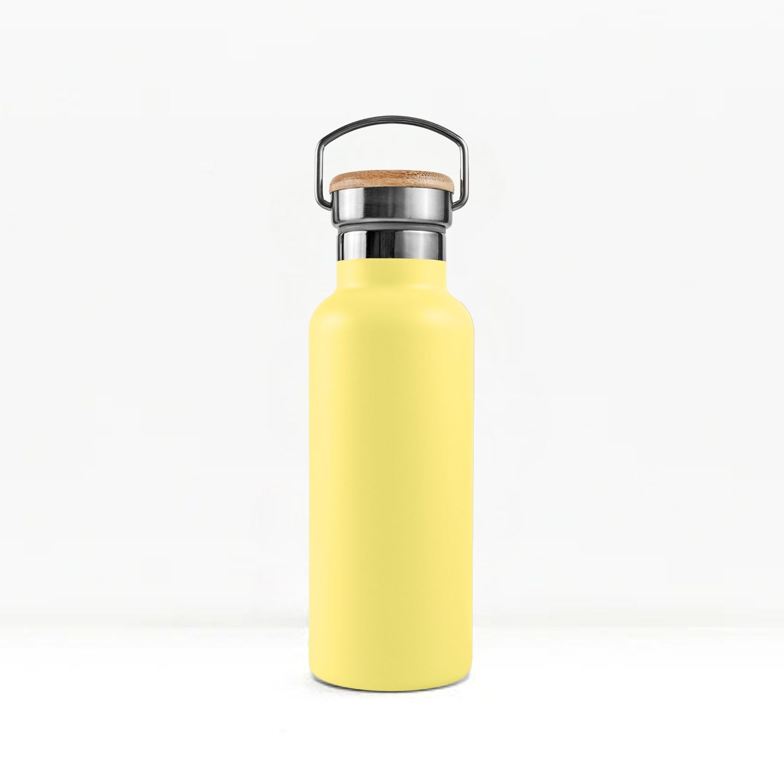 bambaw stainless steel water bottle insulated in yellow colour 500ml on white background