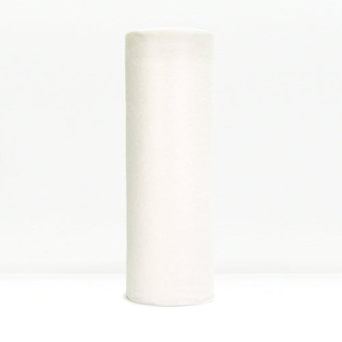White reusable paper towel roll standing upright against a light background